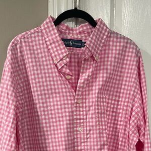 Men’s polo button down dress shirt. Pink & white check. Not worn.